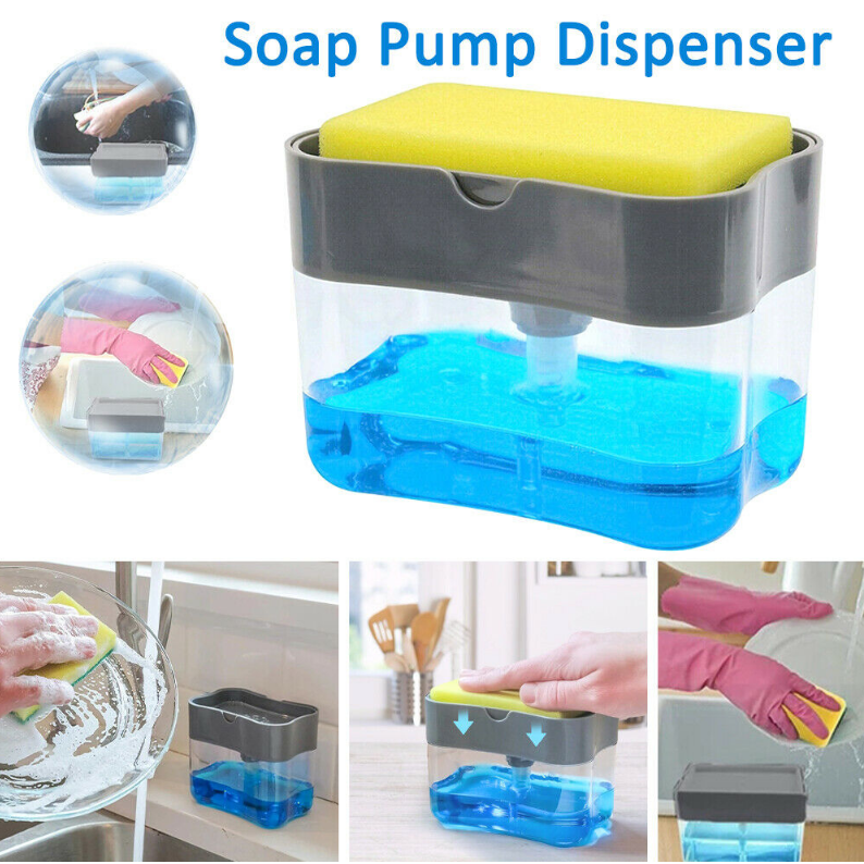 2 In1 Kitchen Liquid Soap Pump Dispenser Sponge Holder 1 pcs