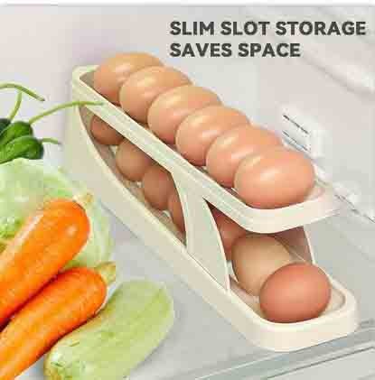 Double Layer Egg Dispenser Automatic Roll Down Refrigerator Egg Basket