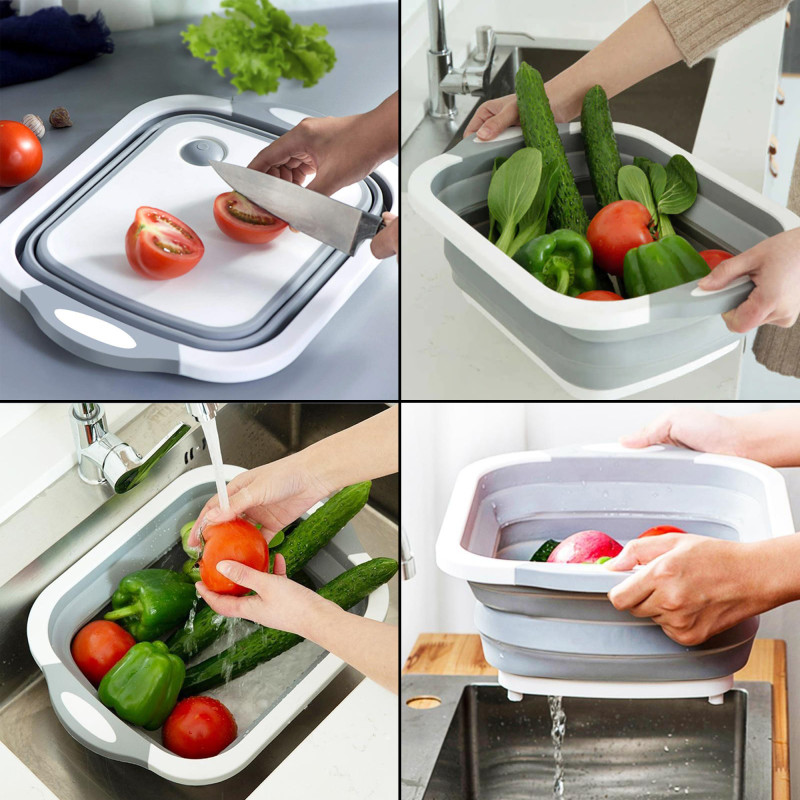 3 in 1 Portable Folding Cutting Board Kitchen - White